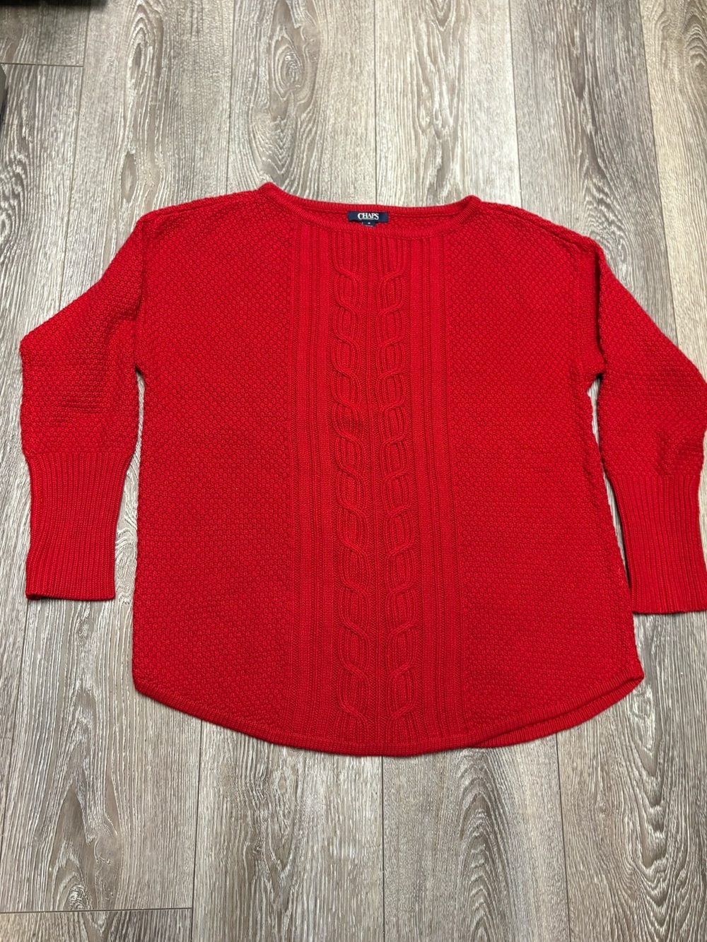 Chaps Women's Bright Red Cable-Front Crewneck Sweater